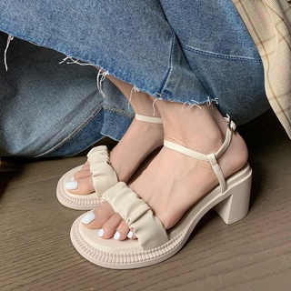 🌼รองเท้าส้นสูงผู้หญิง รองเท้าแตะแฟชั่น,ส้นสูง 6 ซมSize 35-39💕 รองเท้าแตะรองเท้าแพลตฟอร์มแฟชั่นสตร