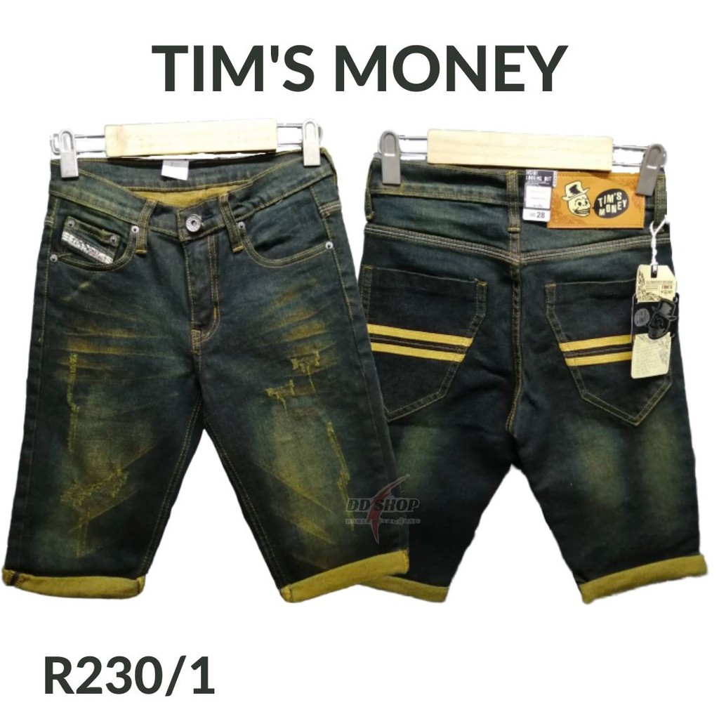 tims-money-กางเกงยีนส์ขาสั้น-ยีนส์ยืด-มีแถบคาดกระเป๋าหลังทั้งสองข้าง