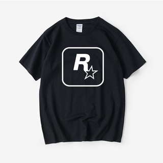 ขายดี!บริษัทเกม GTA5 RockstarGames ล้อมรอบ R star โลโก้เสื้อยืดแขนสั้นเสื้อผ้าสไตล์จีนผู้ชายและผู้หญิงรอบS-5XL