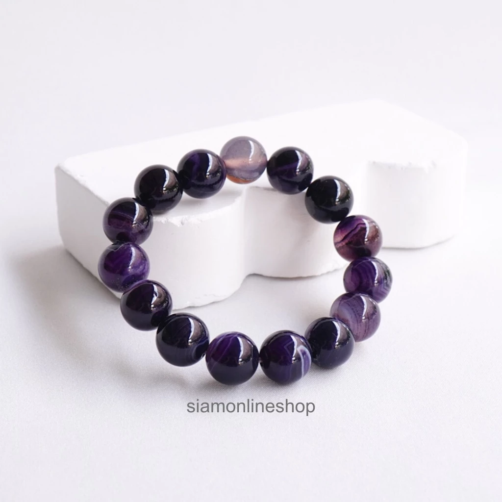 AGATE หินอาเกต โมรา สีม่วง เลือกขนาดเม็ดหินได้ สร้อยข้อมือหินแท้ https://wayoza.com