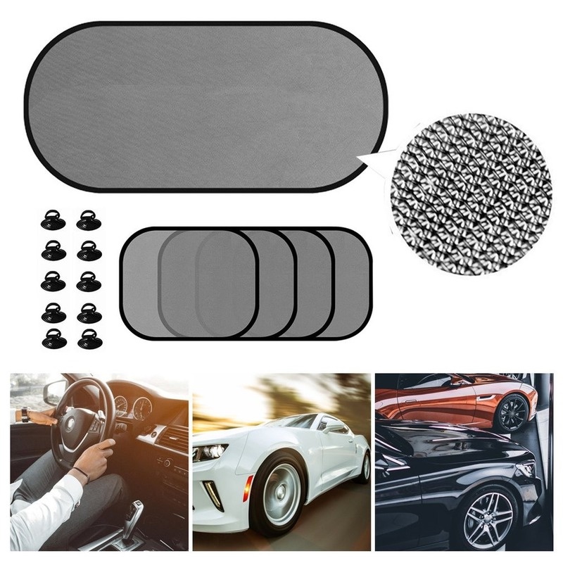 5pcs Black Sunshade Car Window Mesh with Suction Cup Foldable Sun Shade