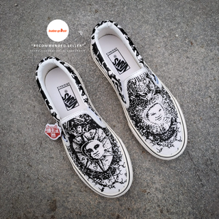 รองเท้าผ้าใบ Vans Slip On Ouroboros พรีเมี่ยม สีดํา สีขาว หรูหรา