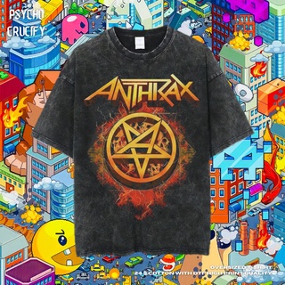 เสื้อยืดโอเวอร์ไซส์เสื้อยืด ขนาดใหญ่ พิมพ์ลาย Psycho Crucify Anthrax | หินล้างทําความสะอาด | เสื้อยืด ขนาดใหญ่ | สไตล์วิ