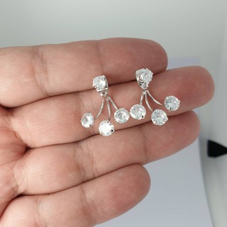 XXถูกมากXX ต่างหูเพชรเกี่ยวหูจากด้านหลัง CZ Diamond กว้าง17xยาว 20 mm.  ตัวเรือนเงินโรเดียม ไม่ลอกไม่ดำ โดย AC_Jewelry