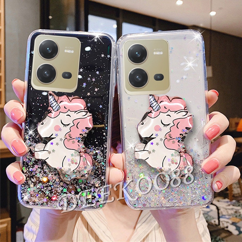 เคสโทรศัพท์มือถือ-vivo-y35-y22s-y22-y16-y02s-v25-5g-v25e-4g-2022-new-handphone-casing-lovely-cute-cartoon-unicorn-bling-stars-with-stand-holder-tpu-back-cover-phone-cell-case-vivov25e-vivoy35-vivoy16
