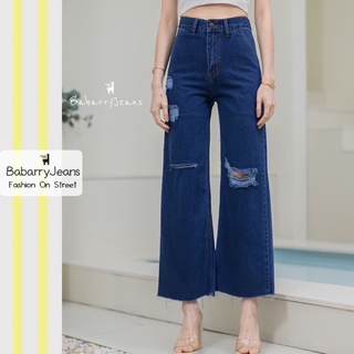 BabarryJeans กางเกงขายาวผญ กางเกงขากระบอก เอวสูง สียีนส์เข้ม