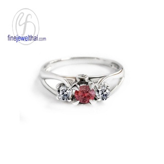 Finejewelthai-แหวนทับทิม-แหวนเพชรCZ-แหวนเงินแท้-แหวนพลอย-พลอยประจำเดือนเกิด-Ruby-Silver-Ring-R1224rb(เลือกสีตัวเรือนได้)