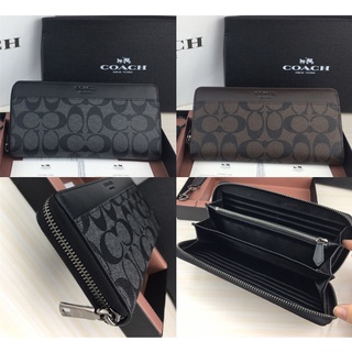 Coach F75000 กระเป๋าสตางค์ Accordion Signature Men Long Zip Women Men Purse Dompet Panjang