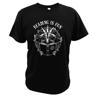 เสื้อยืดผู้ เสื้อยืดลําลอง ผ้าฝ้าย 100% พิมพ์ลายตัวอักษร Baphomet SatanDemon Geeks Reading Is Fun แนวสตรีท แฟชั่นสําหรับ