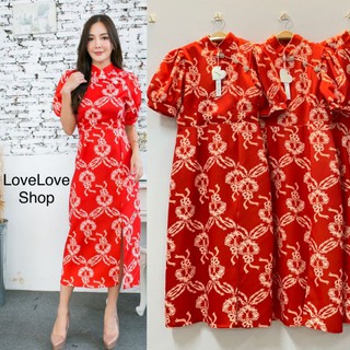 รับตรุษจีน!!! มีL. Maxi Dress เดรสกี่เพ้าสีแดงคอจีนแขนตุ๊กตา งานป้าย Love Love