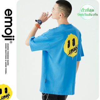 เสื้อยืดแขนสั้น ผ้าฝ้ายแท้ ระบายอากาศได้ดี พิมพ์ลายอิโมจิหน้ายิ้ม ทรงหลวม แฟชั่นคู่รัก