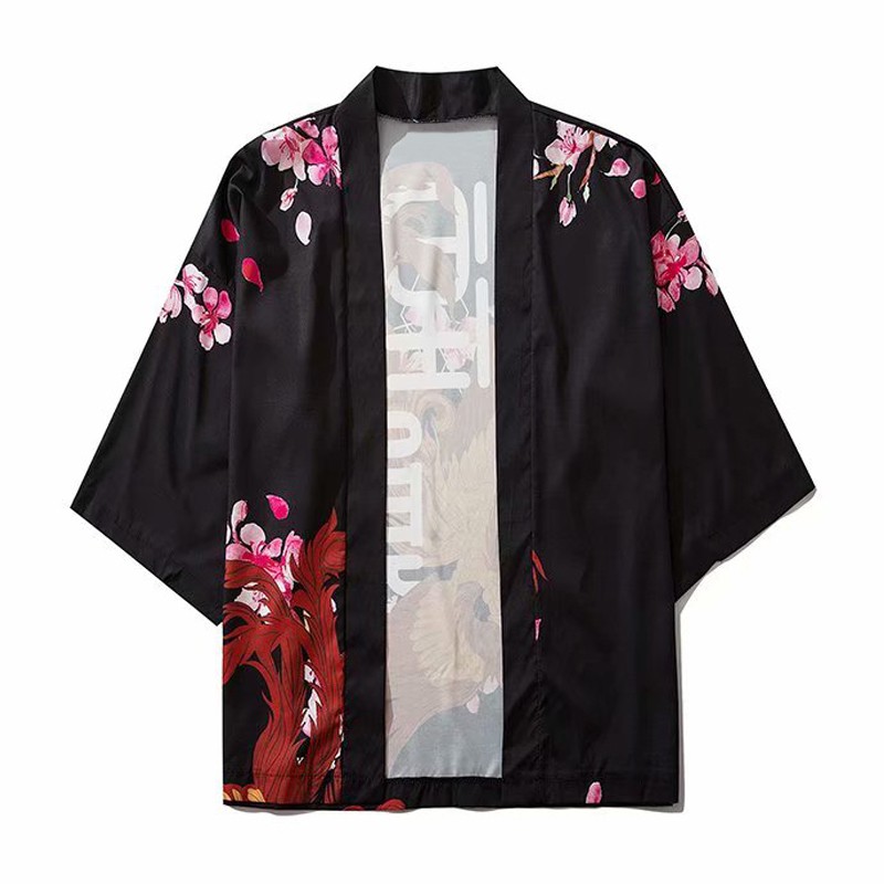เสื้อคลุมกิโมโน-แขนสามส่วน-พิมพ์ลายการ์ตูนดอกไม้-ทรงหลวม-ขนาดใหญ่-สไตล์ญี่ปุ่นโบราณ-สําหรับเด็กผู้ชาย