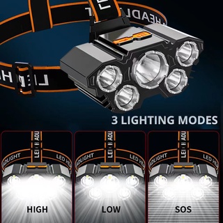 ไฟฉายคาดหัว 5 LED  ส่องไกลถึง3KM ไฟฉาย ไฟฉายแรงสูงหลอด กันน้ำได้ แบตอึด