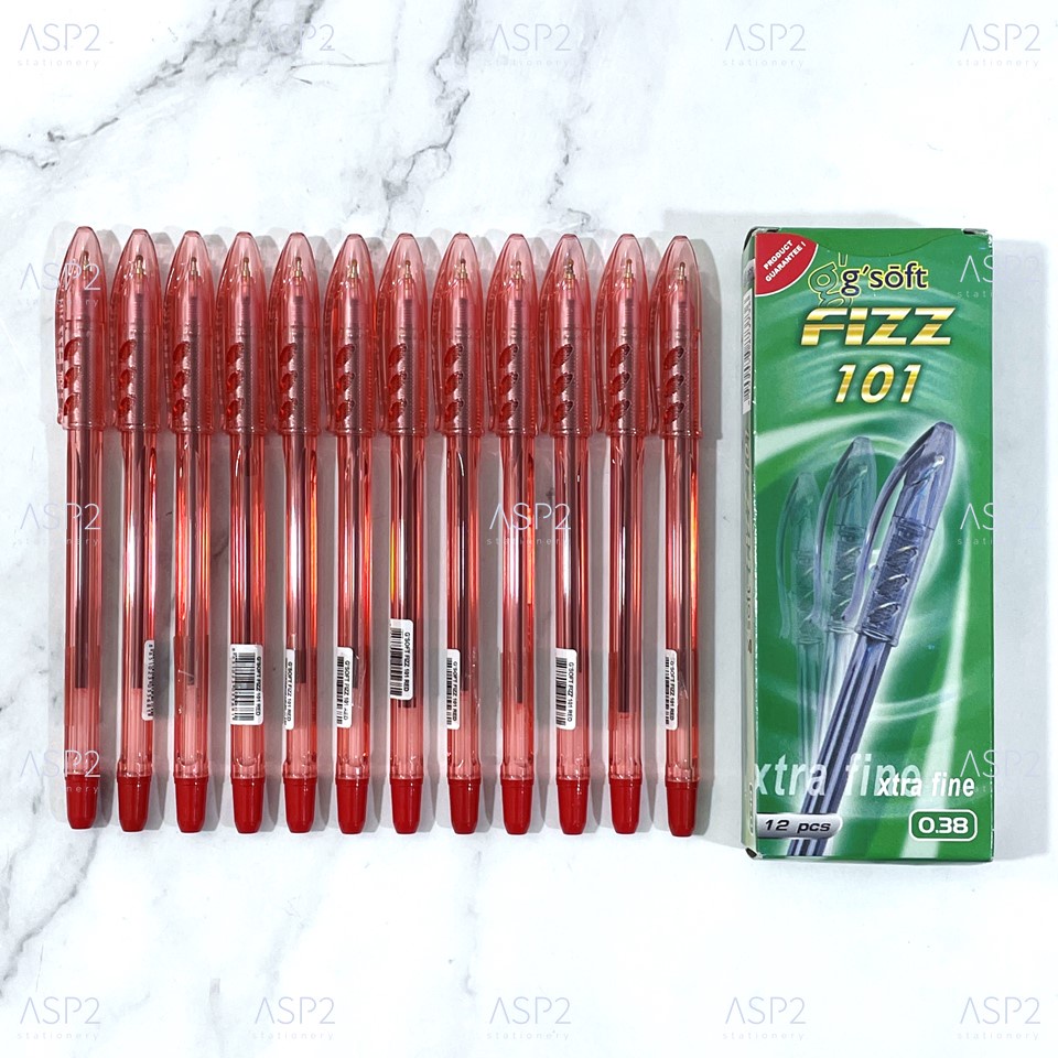 ยกกล่อง-12-ด้าม-ปากกา-ปากกาลูกลื่น-gsoft-0-38-มม-รุ่น-fizz-101-หมึกสีน้ำเงิน-แดง-คละสี