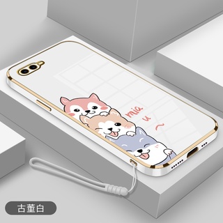 เคสโทรศัพท์มือถือ ชุบไฟฟ้า ขอบตรง กันลื่น กันเปื้อน พร้อมสายคล้อง สําหรับ oppo a15 f9 a3s a32 a53 2020 a52 a5 a12e a15s a35 a7x a92s a95
