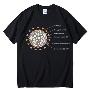 เสื้อยืดโอเวอร์ไซส์ผ้าฝ้ายใหม่ coronavirus COVID-19 การวิเคราะห์เซลล์พิมพ์เสื้อยืดแขนสั้นผู้ชายและผู้หญิงและควบคุมการแพร