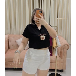 🌷เสื้อครอปคอปกหมีผ้าวูลเวฟ🌷‼️สินค้าพร้อมส่ง‼️