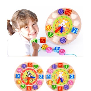 ของเล่นไม้ นาฬิกา บล็อคไม้ ของเล่นไม้เสริมพัฒนาการ นาฬิกา รูปทรง และ ตัวเลข
