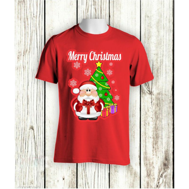 เสื้อยืดผ้าฝ้ายพิมพ์ลาย-เสื้อยืด-ลายคริสต์มาส-merry-christmas-santa-claus-สําหรับเด็ก-ครอบครัว