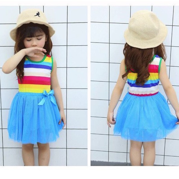 babyonline-y276-a5-ชุดเดรสเสื้อกล้ามลายสายรุ้งกระโปรงผ้าชีฟอง