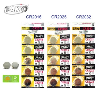 PAKKO ถ่านลิเธียม CR2016 CR2025 CR2032 3V (แผง 5 ก้อน)