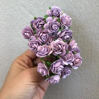 ดอกไม้กระดาษสาดอกไม้กุหลาบขนาดเล็กสีม่วงอ่อน 100 ชิ้น ดอกไม้ประดิษฐ์สำหรับงานฝีมือและตกแต่ง พร้อมส่ง F241