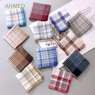 สินค้า Ahmed ผ้าเช็ดหน้าผ้าฝ้ายลายสก็อตสไตล์วินเทจทรงสี่เหลี่ยมสําหรับผู้ชายขนาด 40x40 ซม