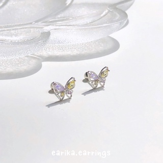 earika.earrings - viola crystal buttie piercing จิวหูเงินแท้จี้ผีเสื้อประดับเพชร (ราคาต่อชิ้น) เหมาะสำหรับคนแพ้ง่าย