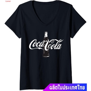 เสื้อยืดโอเวอร์ไซส์ เสื้อยืดแขนสั้น Womens Coca Cola Single Gl Bottle V-Neck T-Shirt Popular T-shirtsS-4XL