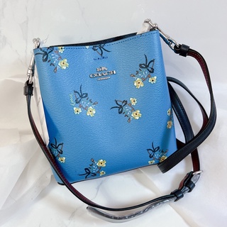 🦋แท้💯 พร้อมส่ง🦋MINI TOWN BUCKET BAG WITH FLORAL BOW PRINT (COACH C7974) SILVER/BLUE MULTI