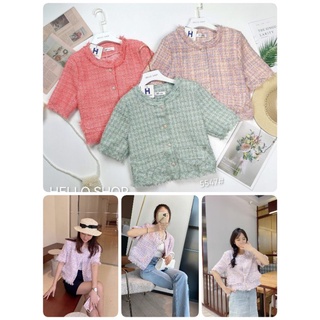 เสื้อแขนสั้น ผ้าทวิต #รหัส5547 📌ฟรีไซส์ รอบอกใส่ติดกระดุม 36  รอบอกใส่คลุม 38-40  ความยาว 17 💸มีทุกช่องทางการชำระเงิน