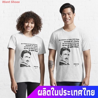 ผ้าฝ้าย 100%เสื้อยืดผู้ชายและผู้หญิง Calvin Mira T Shirt Nikola Tesla The Scientists Essential T-Shirt Sports T-shirtS-3