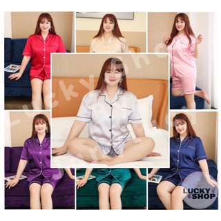 สินค้า Janylucy 🐰 ชุดนอนผ้าซาตินขาสั้น ไซส์ใหญ่  ชาย-หญิงใส่ได้ 3XL-6XL คนอวบ คนอ้วน ชุดนอนผู้หญิง ใส่ได้สบาย 🐰 #SS22