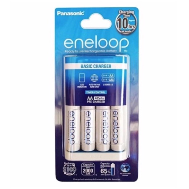 แท่นชาร์จpanasonic-basic-chargerพร้อมแบตเตอรี่eneloop-aa-4-ก้อน-ฟรีกล่องใส่ถ่าน