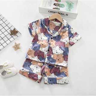 ชุดนอน เสื้อยืด แขนสั้น ลายการ์ตูนมิกกี้ หมี พร้อมกางเกงขาสั้น สําหรับเด็กวัยหัดเดิน