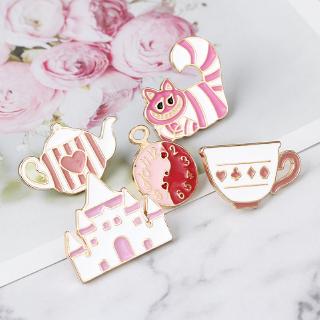 Best Selling Creative Castle Teacup Teapot Drop Oil Brooch Factory Direct Pink Cat Brooch Children Gift Brooch