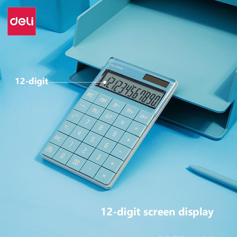deli-เครื่องคิดเลข-12-หลัก-โซล่าเซลล์-มี3สีให้เลือก-ดีไซน์สวย-จอใหญ่-ปุ่มกดใหญ่-12-digits-calculator
