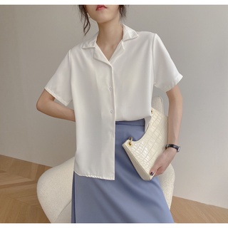 fasthome เสื้อชีฟองสีขาวสตรีฤดูร้อนใหม่อารมณ์คอวีด้านบนหลวมแขนสั้นสไตล์ตะวันตกเสื้อ