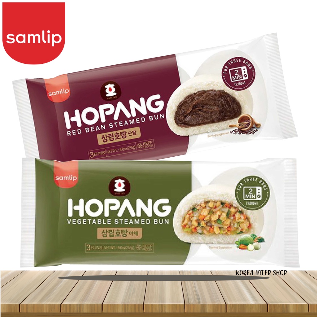 ซาลาเปาเกาหลีโฮปังสอดไส้ถั่วแดงบดและไส้ผักรวมแช่แข็ง-samlip-hopang-steamed-bun-255g