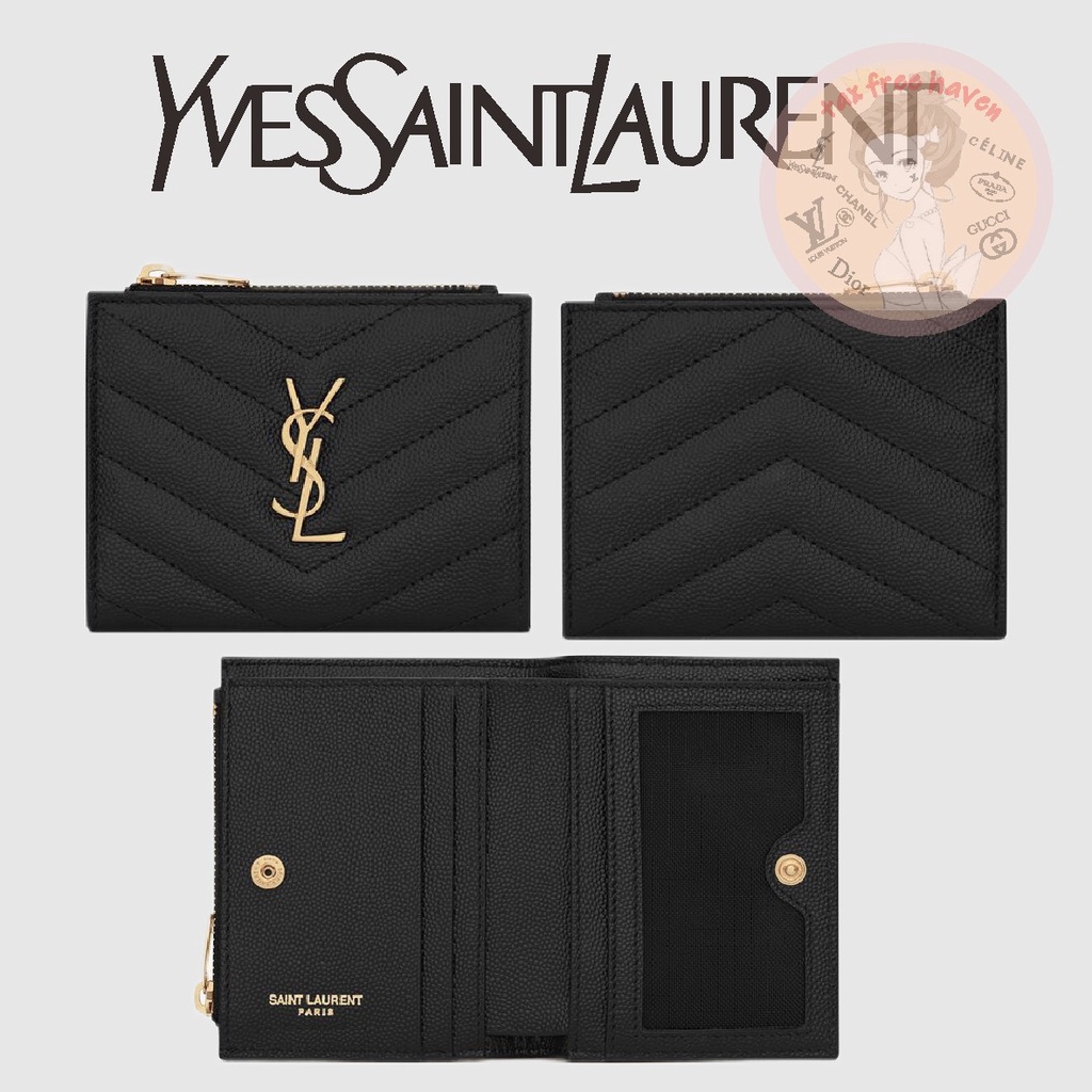 ราคาต่ำสุดของ-shopee-ของแท้-100-ysl-yves-saint-laurent-ใหม่เอี่ยม-monogram-กระเป๋าสตางค์หนังสั้นแบบมีซิปสีแดงเข้ม