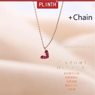 PLINTH สเตอร์ลิงเงินแท้ 925 จี้หัวใจรักสีแดงกุหลาบหัวใจกระดูกไหปลาร้าน้อย1211