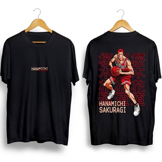 เสื้อยืดสีดำอินเทรนด์เสื้อยืดแขนสั้นลําลอง ทรงหลวม พิมพ์ลายอนิเมะ SLAM DUNK Hanamichi Sakuragi พลัสไซซ์ แฟชั่นสําหรับผู้