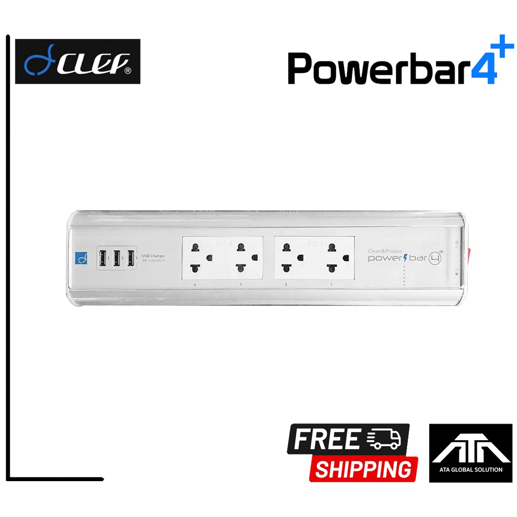 ปลั๊กราง-กันไฟกระชาก-ยี่ห้อ-clef-powerbar-4-มีช่องเสียบ-usb-clef-powerbar-4-plus-2021-รับประกัน-3-ปี-โดย-clef