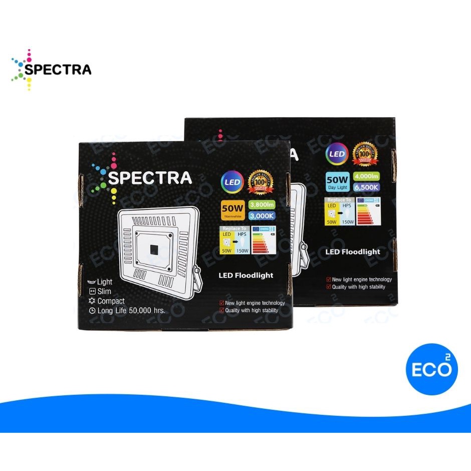ยกลัง-20-ชิ้น-spectra-โคมไฟฟลัดไลท์-โคมไฟสปอร์ตไลท์-led-floodlight-ขนาด-50w-แสงสีเหลือง-3000k-แสงสีขาว-6500k