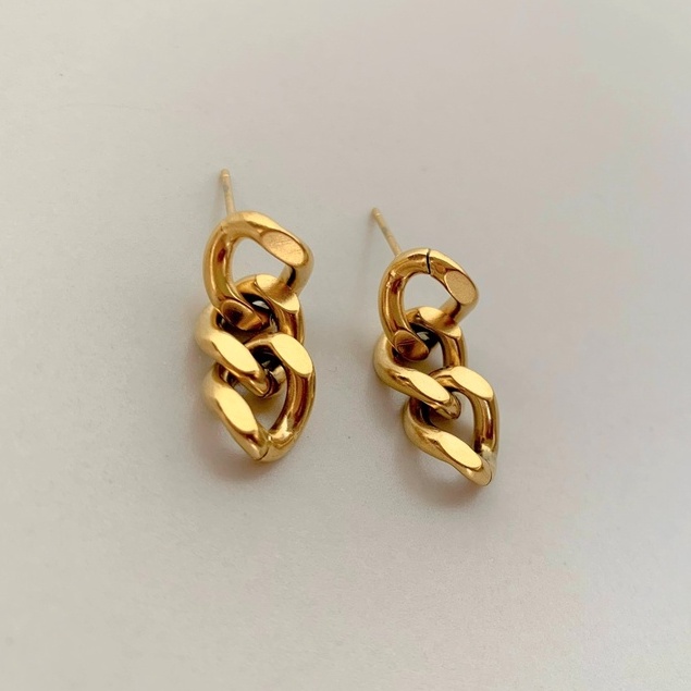 18k-gold-plated-chain-earrings-chunky-chain-earrings-chainlinkdrop-ต่างหูโซ่-ต่างหูก้าน-ต่างหูสายฝอ-ต่างหูสีทอง