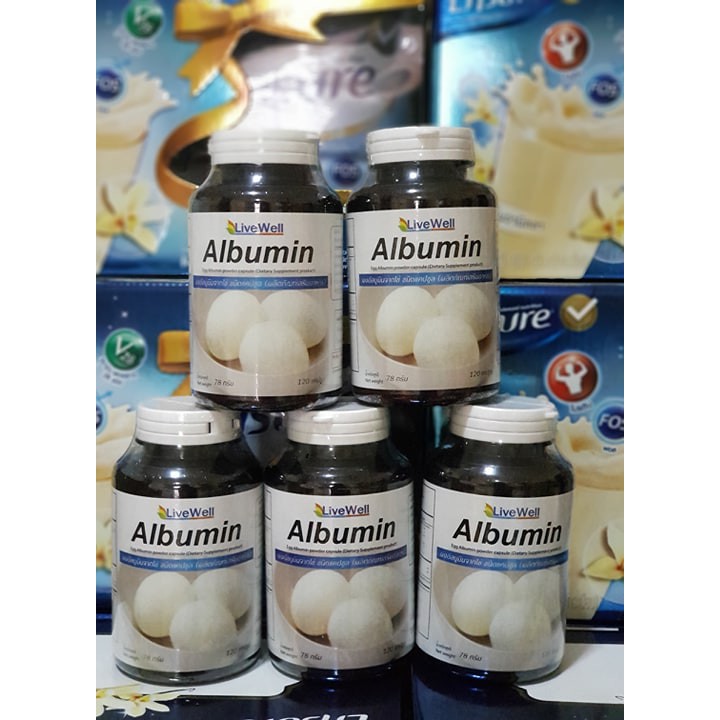 ภาพสินค้าไข่ขาวขวดใหญ่ โปรตีนไข่ขาว โปรตีน ไข่ขาว อัดเม็ด Livewell Albumin / Egg Albumin 120 แคปซูล จากร้าน noonartatar บน Shopee ภาพที่ 5