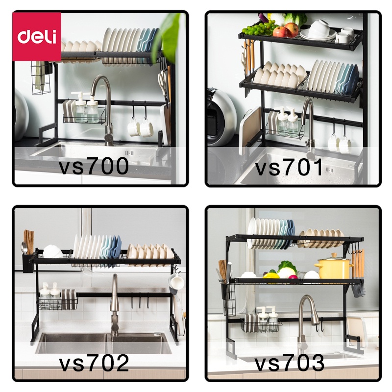 deli-ที่คว่ำจาน-สแตนเลส-ชั้นวางจาน-ที่วางจาน-62-85cm-1-2ชั้น-ปรับความยาวได้-dish-drainer-blowiishop