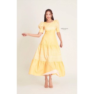 ORNAPHA BRAND Dress ยาวผ้าพิมพ์ลายไทยสีเหลือง