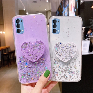 Casing 2021 The New OPPO Reno5 Pro Reno 5 Reno 5 5G เคส Phone Case Star Silver Foil Sequins With Heart Shaped Bracket Case Glitter Soft Cover เคสโทรศัพท
