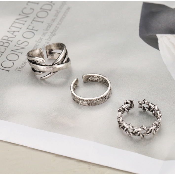 ภาพสินค้าปรับขนาดได้ แหวนเซ็ท 3 วง แหวนรูปดาว แหวนสลักเลขโรมัน แหวน แฟชั่น เครื่องประดับ สไตล์ญี่ปุ่นเกาหลี R30 จากร้าน pomns13 บน Shopee ภาพที่ 2